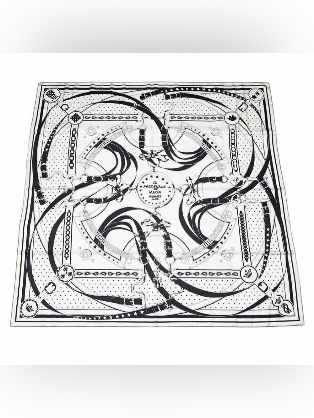 Hermes Black and White Silk Scarf